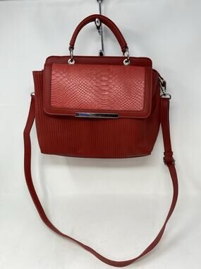 Karla Hanson Crossbody Bag Red Top Handle Snake Print Vegan Leather Pockets